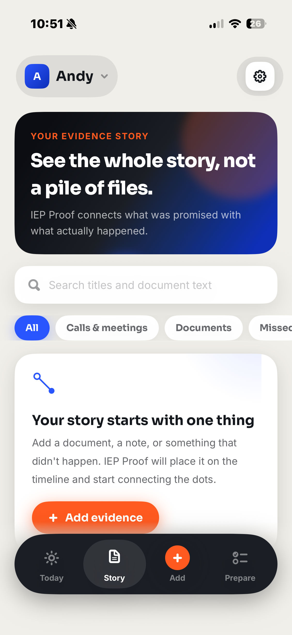 Evidence Story timeline